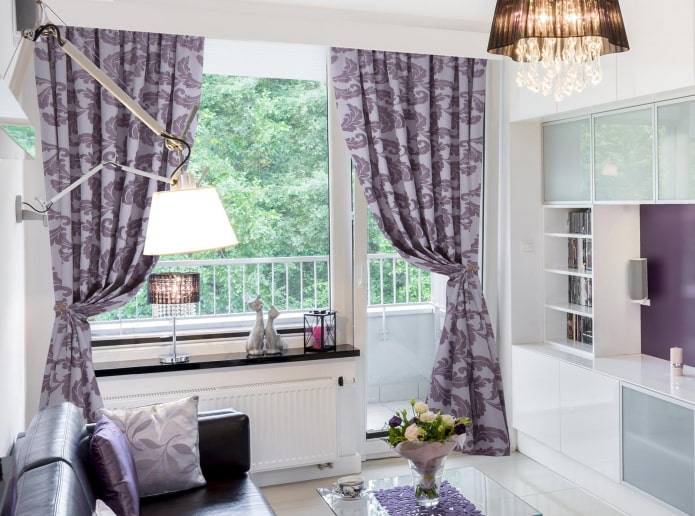 lilac curtains jacquard in the interior