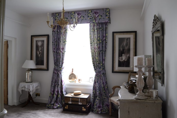 dark lilac curtains with floral pattern