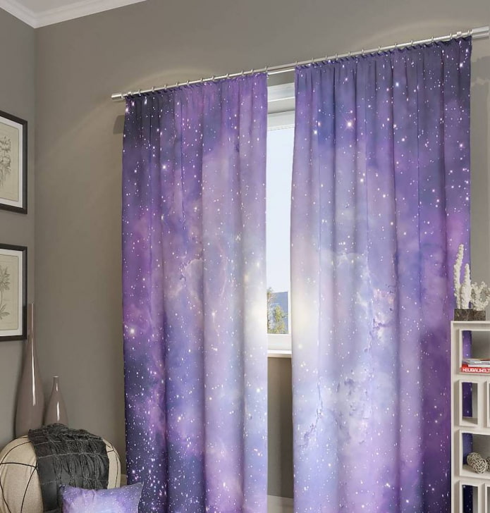lilac photocurtains in the interior