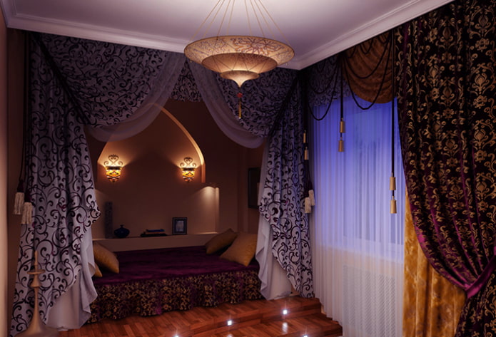 lilac curtains in oriental style