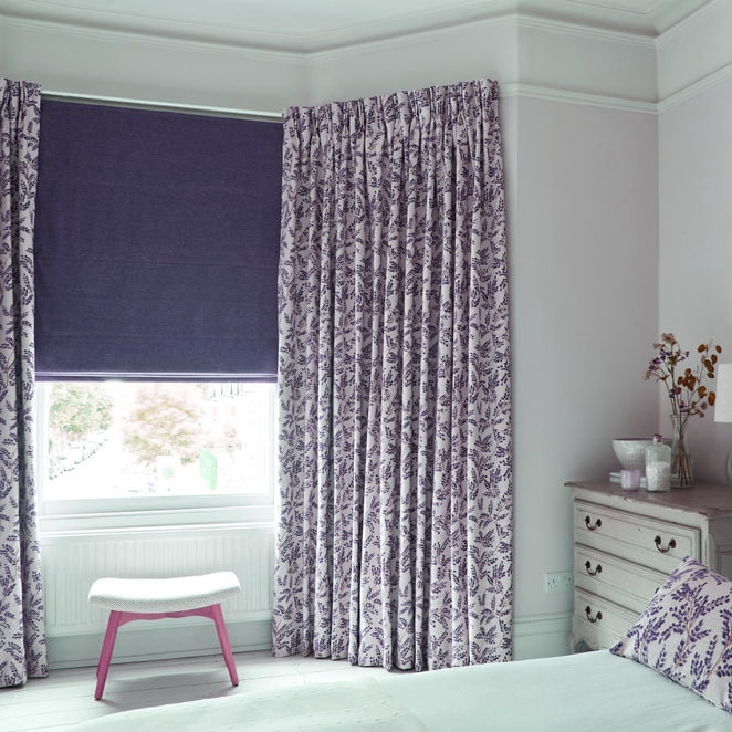dark lilac curtains in the interior