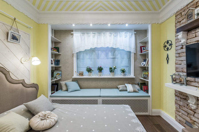Short curtains in the children's room with an alcove