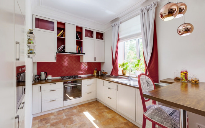 Burgundy and white curtains