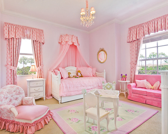 pink curtains in the nursery