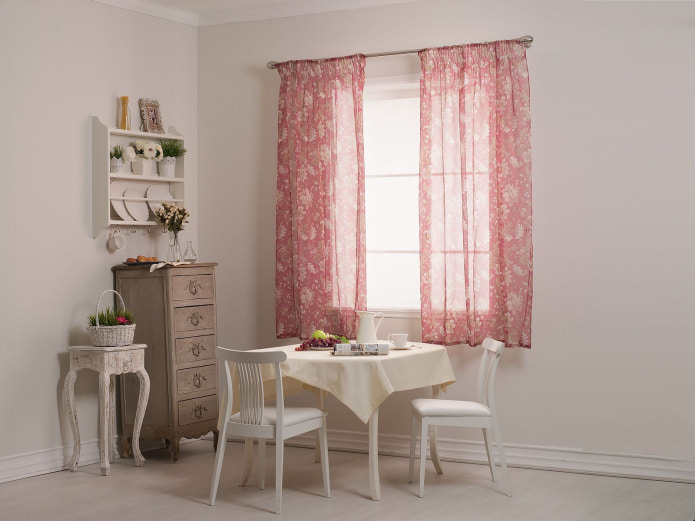 pink curtains in the kitchen