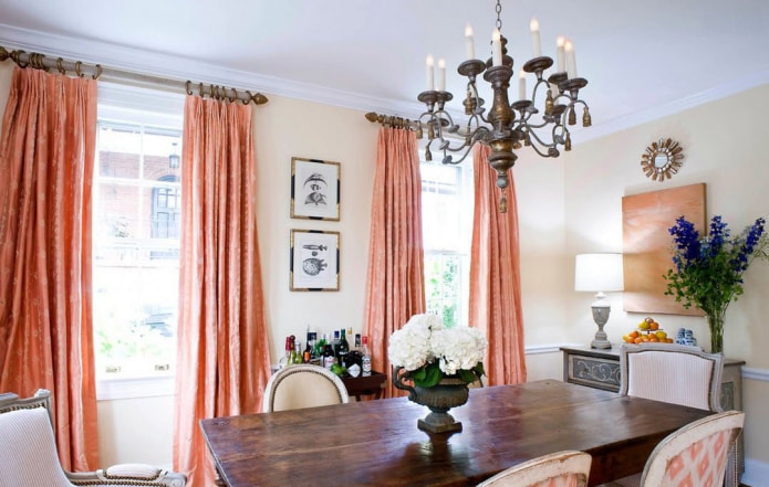curtains on rings in the dining room