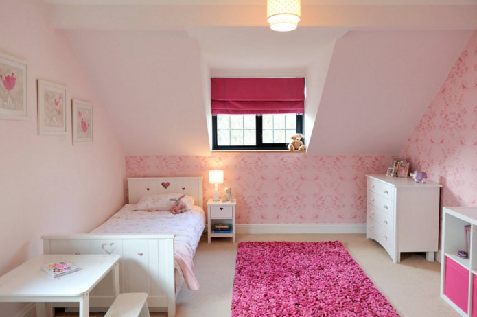 pink roman blind and pink carpet