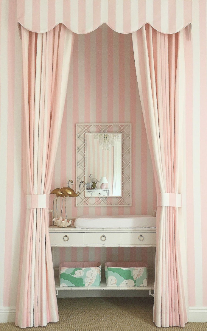 pink striped curtains