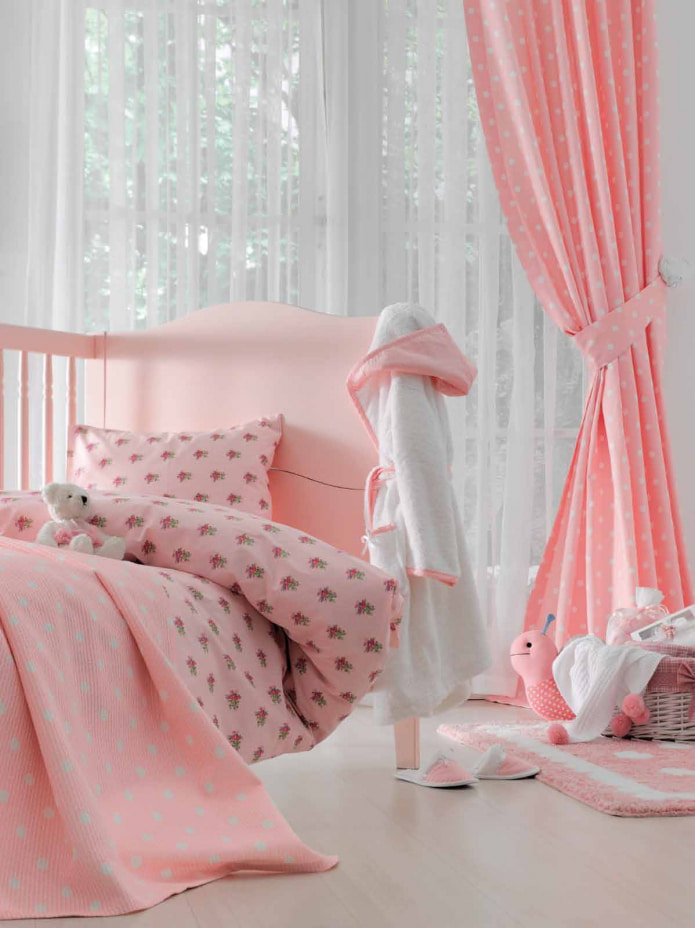 pink curtains with polka dots