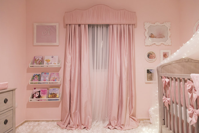 pink curtains with pink wallpaper