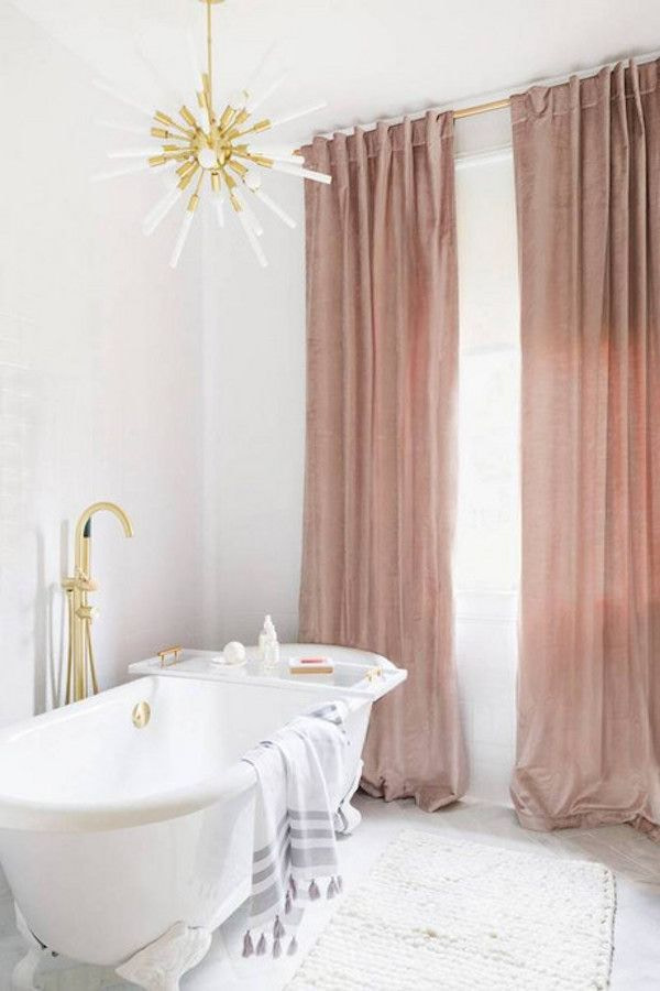 dusty rose curtains in the bathroom