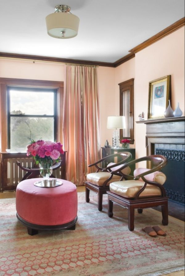 pink curtains in the study