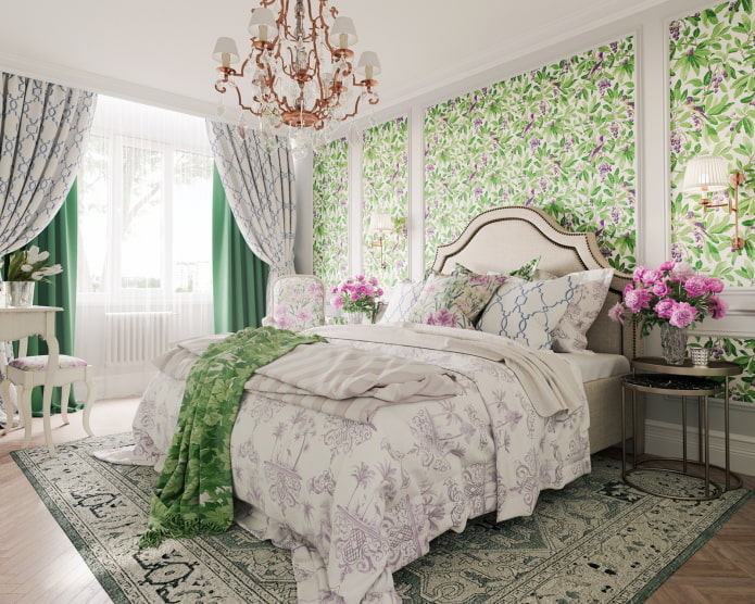 двоструке завесе у спаваћој соби у стилу Провансе