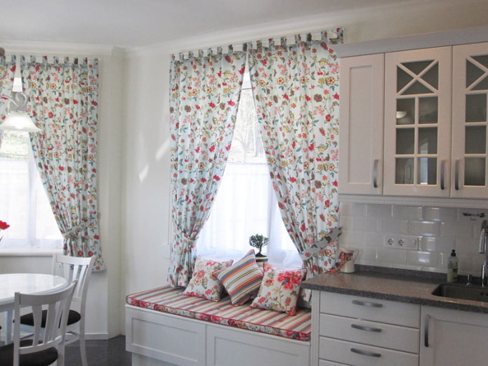 short curtains in the kitchen in Provence style
