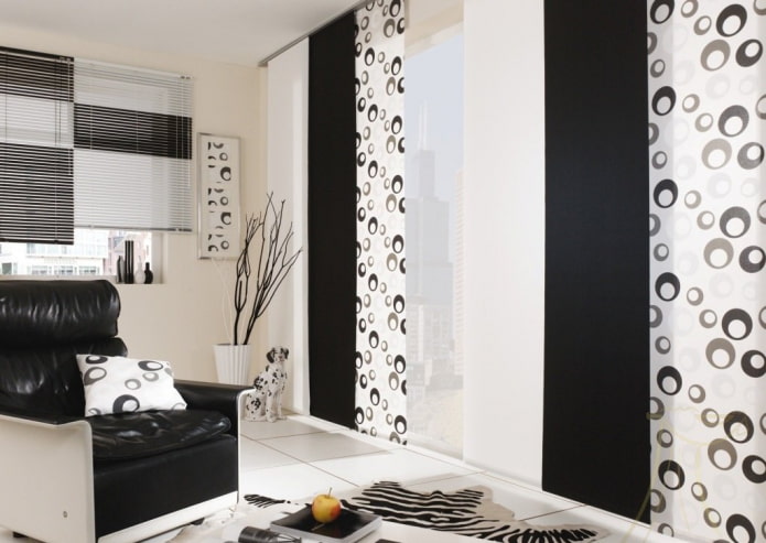 black and white Japanese panels in the interior