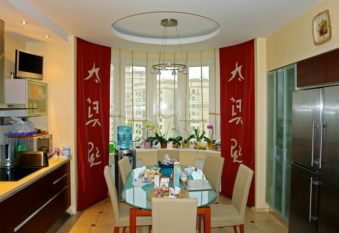 bay window decorated with Japanese canvases