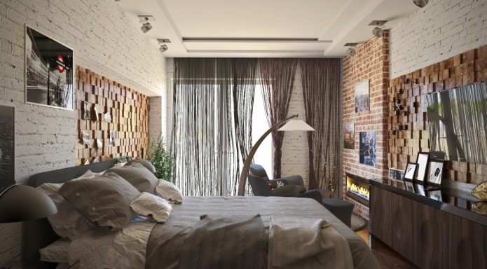 muslin in the bedroom in the loft style