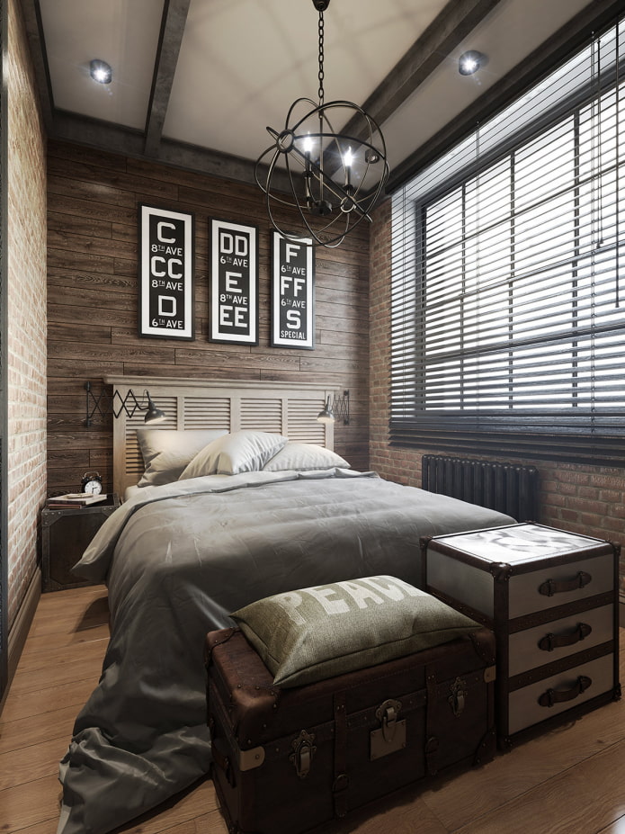 blinds in the loft style bedroom
