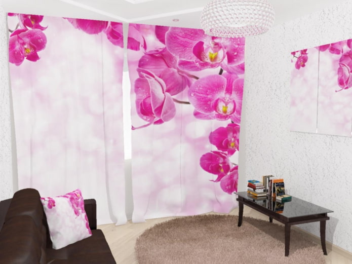 3d curtains with the image of an orchid
