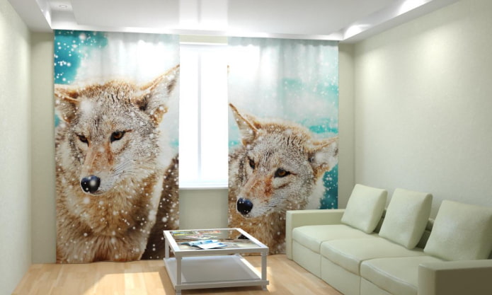 3d curtains with the image of animals