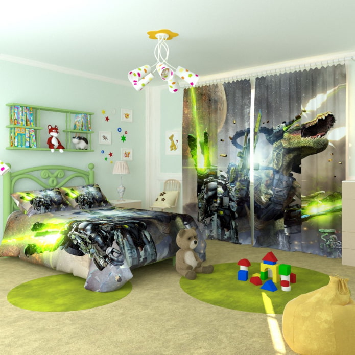 3D-Vorhänge im Kinderzimmer des Jungen