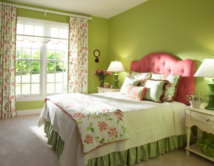 curtains with flowers in the interior of the bedroom