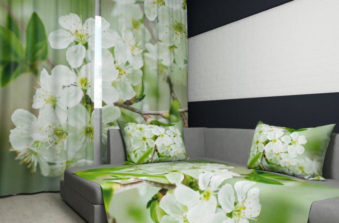 photocurtains with the image of a blossoming apple tree