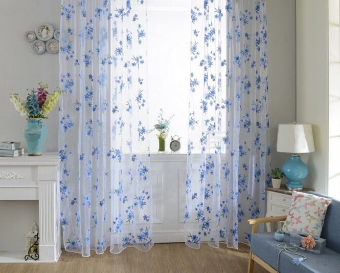 curtains with blue floral print