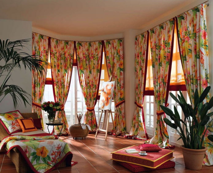 floral print curtains in oriental style
