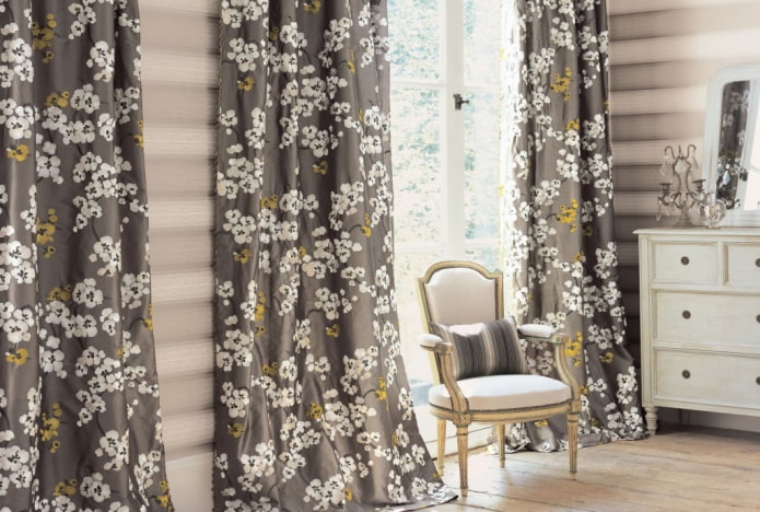 curtains with white floral print