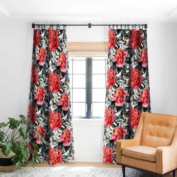 curtains with red floral print