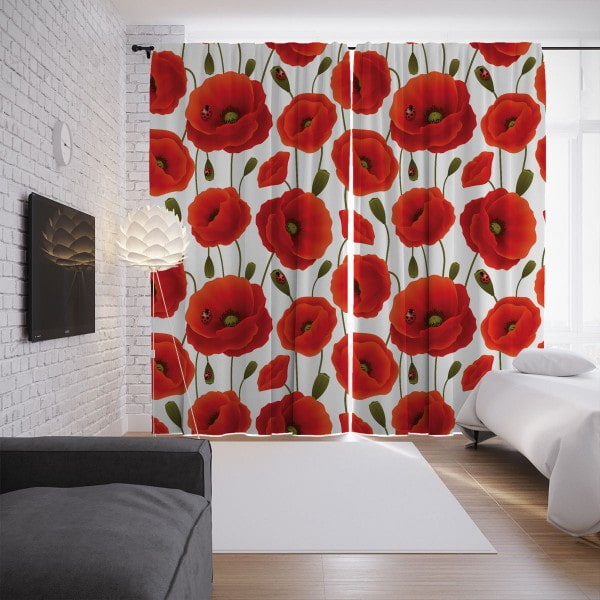 curtains with poppies in the interior