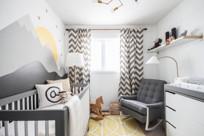 curtains with a zigzag print in the nursery