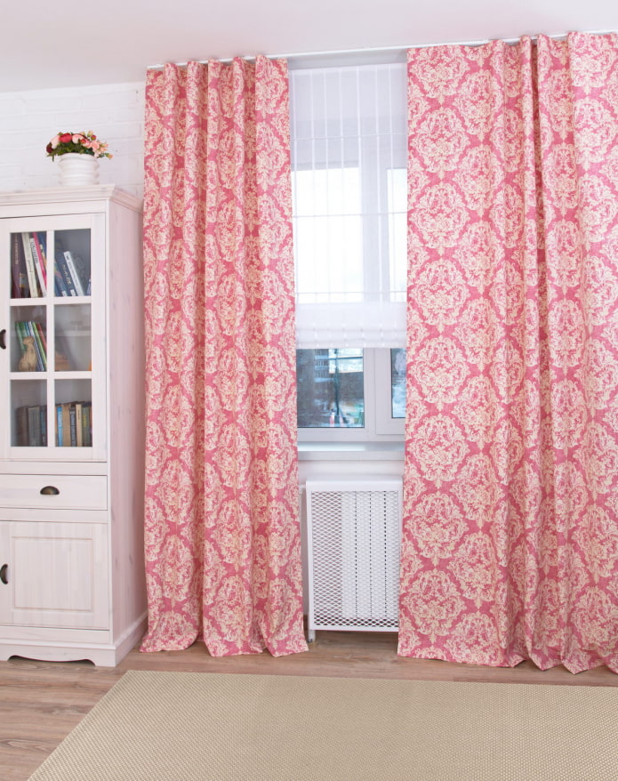 curtains with a monogram pattern in the interior