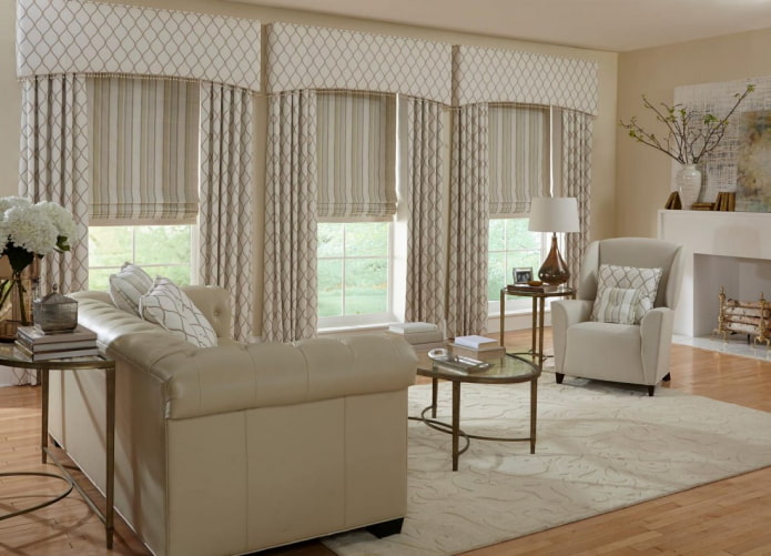 lambrequin in combination with roller blinds