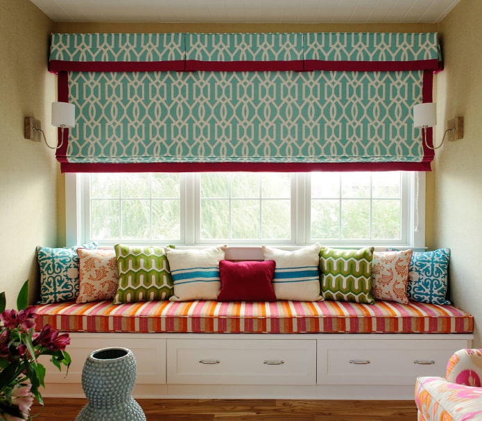 hard lambrequin with roman blinds