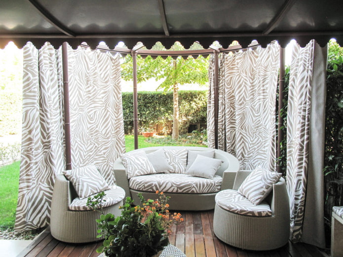 terrace decorated with classic curtains