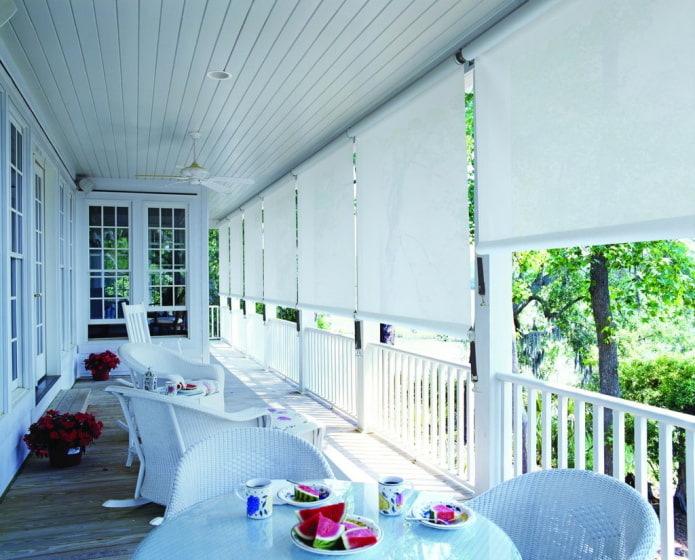 veranda with white blinds