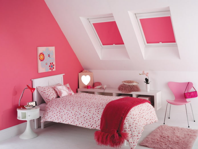 roof windows with pink blinds