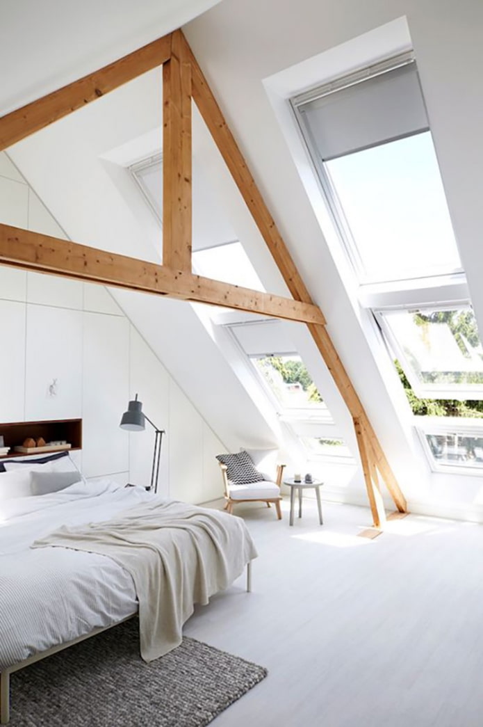 blinds on the skylights in the bedroom