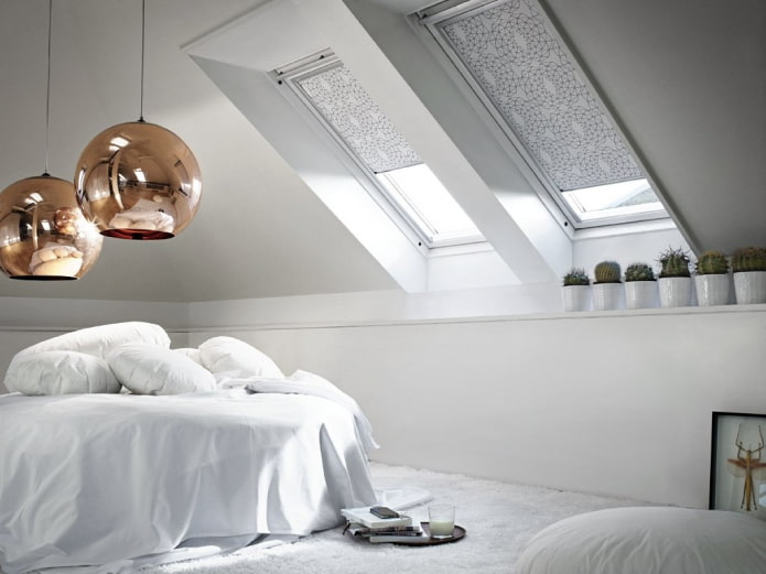 roof windows with roller blinds in the style of minimalism