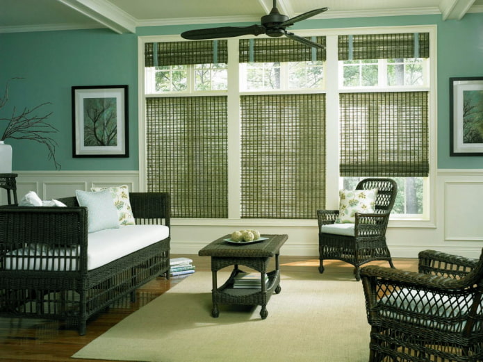 green bamboo roman blinds in the interior