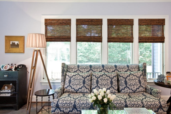 brown bamboo roman blinds in the interior
