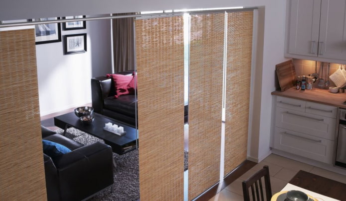 room zoning with Japanese bamboo panels