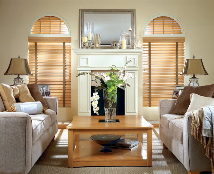 bamboo blinds on arched window
