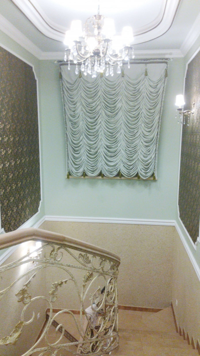 awning curtains on the staircase window