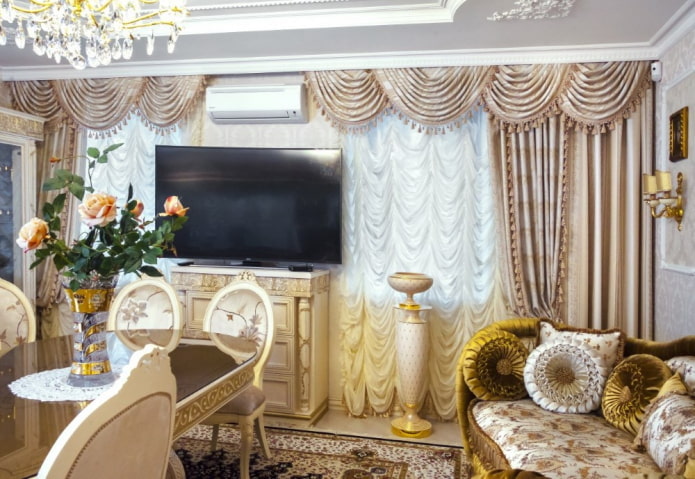 French curtains in the interior in a classic style