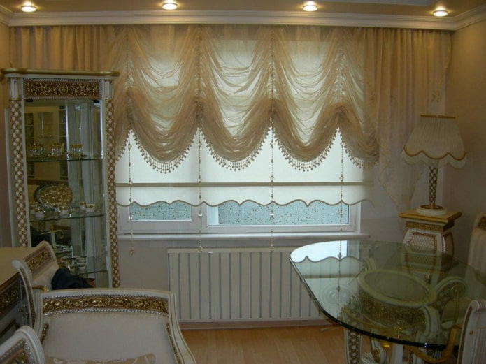 beige French curtains in the interior