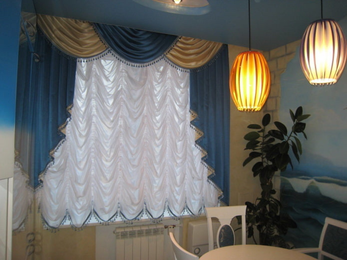 French curtains in the interior of the kitchen