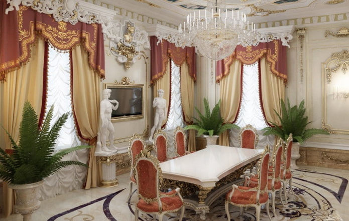 Mga kurtina ng Pransya sa mga interior ng baroque